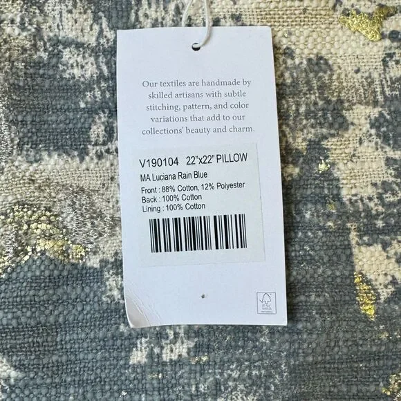 Pottery Barn x Villa Blaise Luciana Pillow Cover in Rain Blue Gold Metallic NEW - Picture 5 of 11